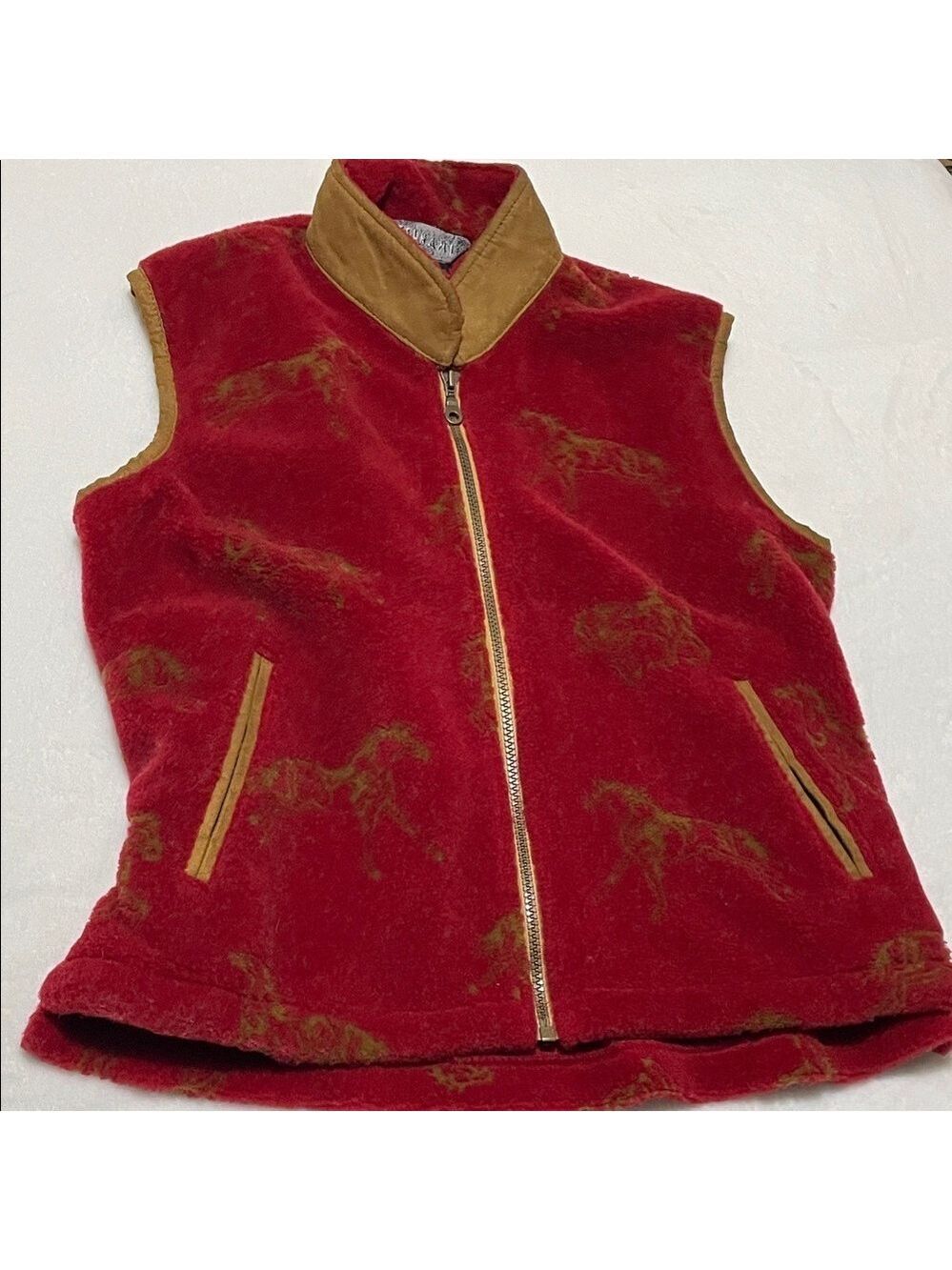 Vintage 90s Tsunami Fleece Horse Vest Red and Brown Sz S/P